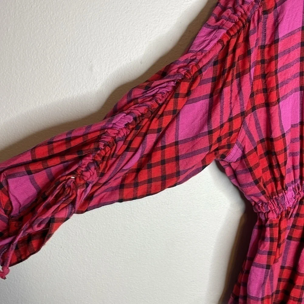 Free People | Pacific Dawn Button Down Tie Plaid Top NWT Size Small